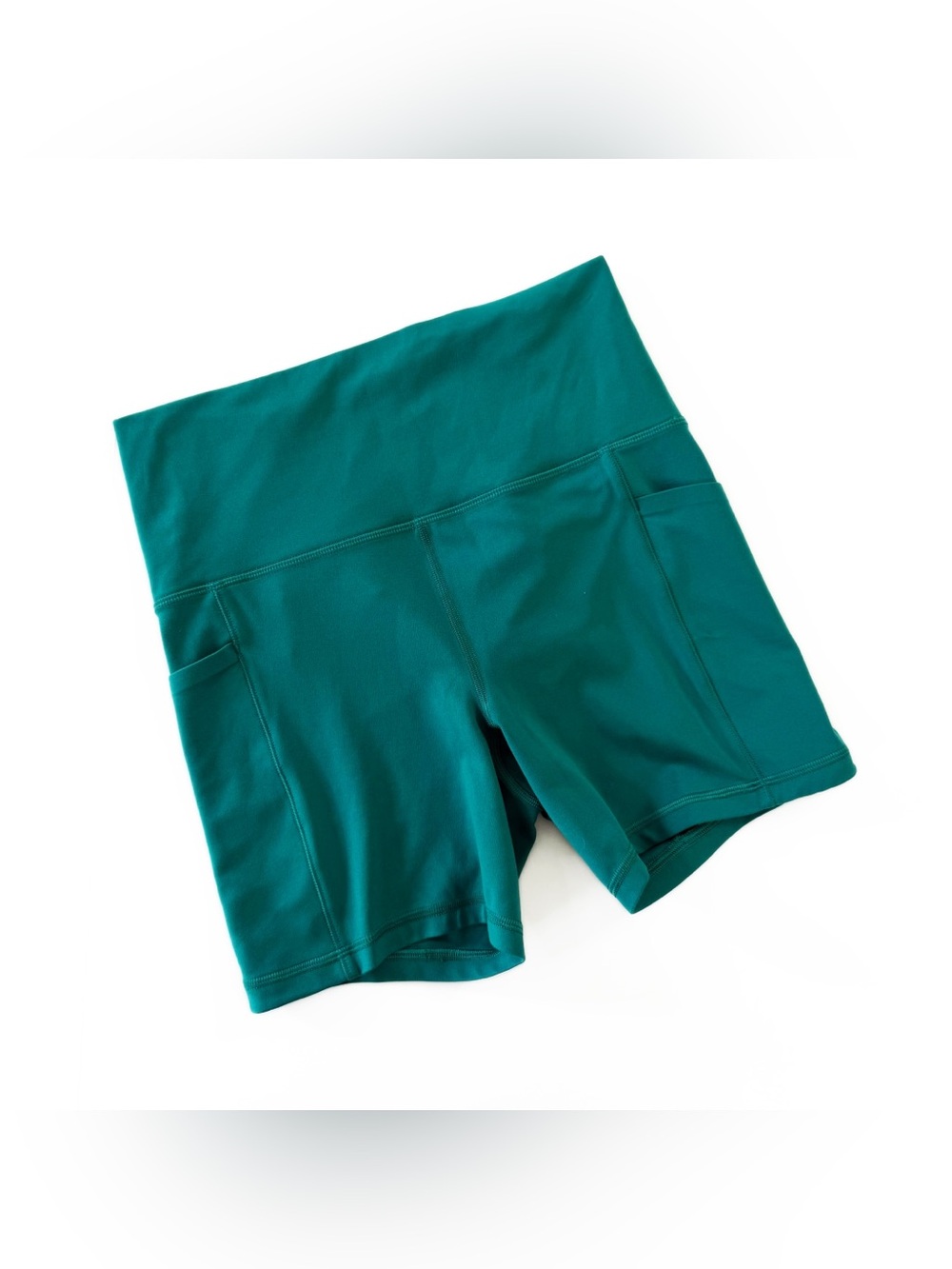 Athleta Shorts Womens Small Salutation Stash 5” High Rise Teal Green Biker